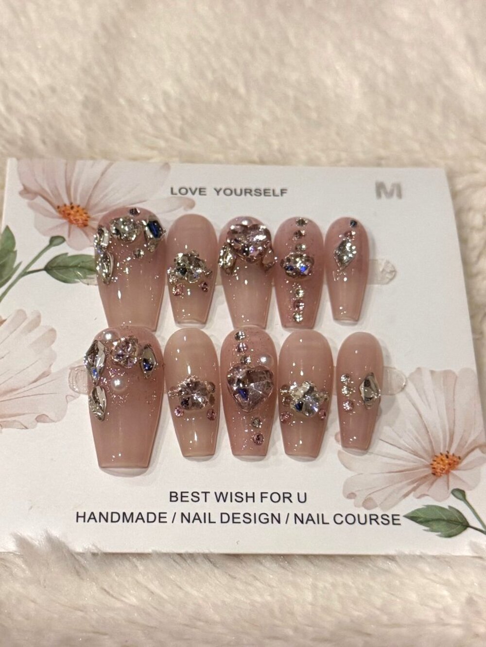 Nude Pink Gemstone Press-On Nails